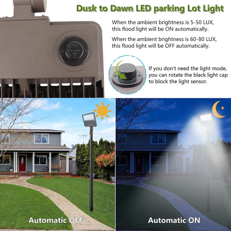 WHLED 2PACK 100W LED Parking Lot Light with Dusk to Dawn Photocell, Slipfitter Mount and Wall Mount Commercial Outdoor Lighting, 100-277V 14000LM 5000K, ETL Commercial LED Flood Lights - Image 3